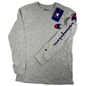 Champion Boys M Long Sleeve Oxford Heather Logo Shirt NWT Medium Athletic Tee